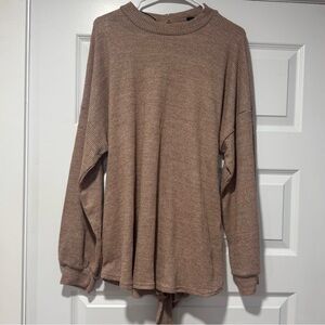 Cozy Brown Crew Neck Sweater with Bow Back